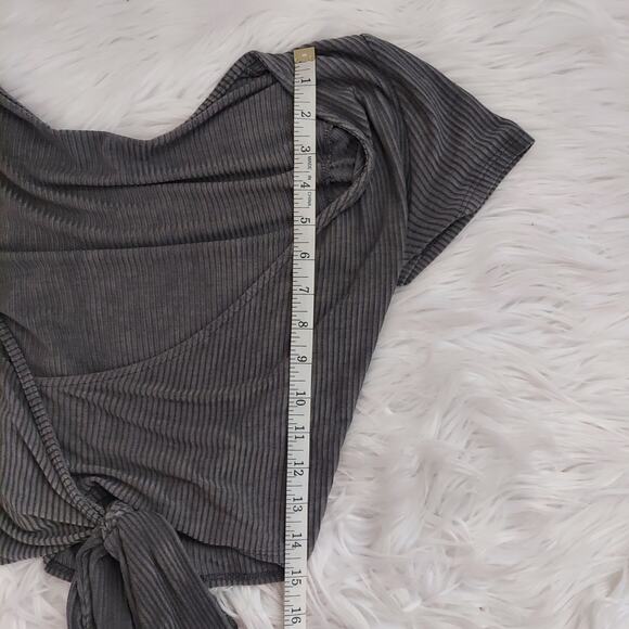 Free People Gray Ribbed Wrap Shirt Small - Picture 11 of 11